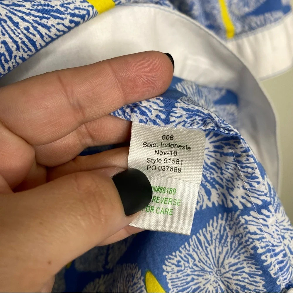 Lilly Pulitzer Blue Yellow Butterfly Print Egan Pintuck Tunic Blouse Top Small - Picture 9 of 10